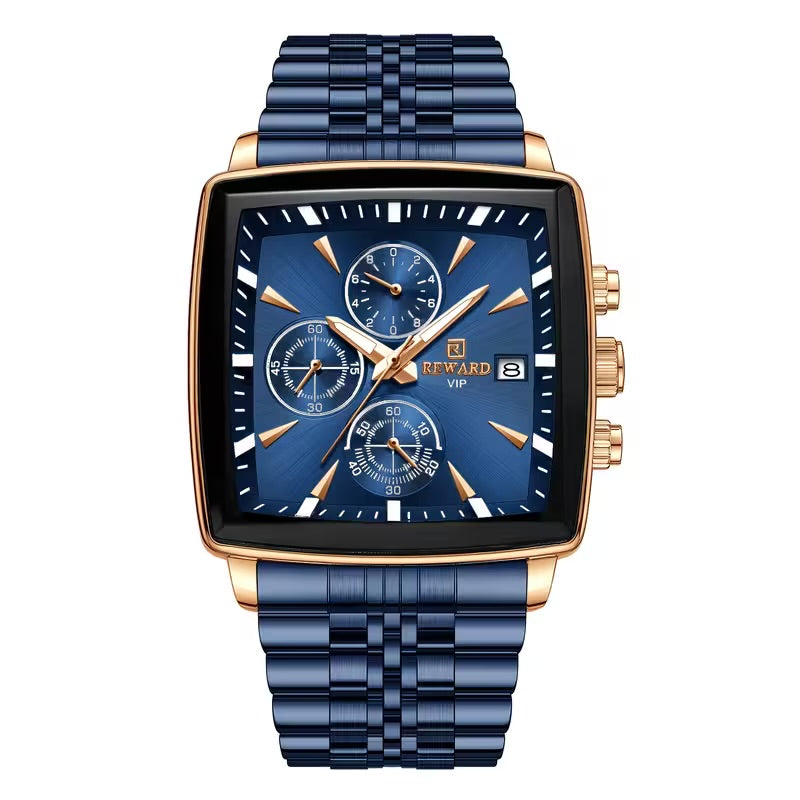 Reward VIP Luxury Chronograph Watch – Royal Blue Steel Executive Timepiece| With Box perfect for Gift