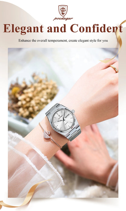 POEDAGAR Elegant Quartz Women’s Watches Waterproof Luminous Date Week Ladies Watch Stainless Steel Fashion Woman Wristwatch Gift