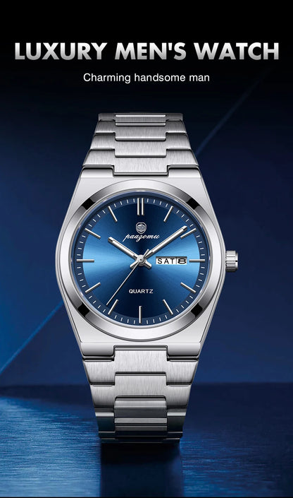 PAAZOMU Luxury Quartz Man Wristwatch Sport Men Watches Waterproof Luminous Date Week Stainless Steel Men's Watch Male Reloj+box