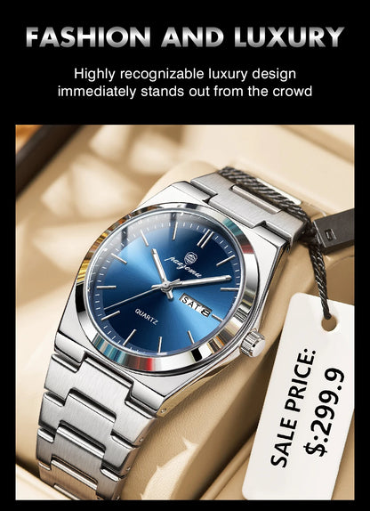 PAAZOMU Luxury Quartz Man Wristwatch Sport Men Watches Waterproof Luminous Date Week Stainless Steel Men's Watch Male Reloj+box
