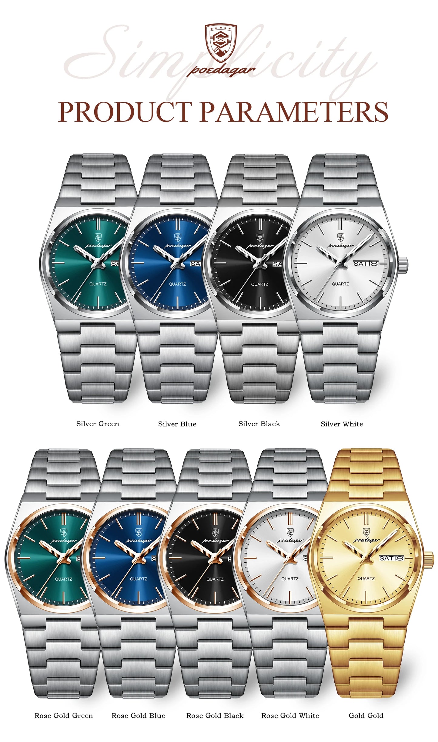 POEDAGAR Elegant Quartz Women’s Watches Waterproof Luminous Date Week Ladies Watch Stainless Steel Fashion Woman Wristwatch Gift