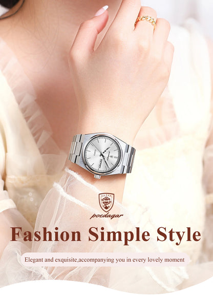 POEDAGAR Elegant Quartz Women’s Watches Waterproof Luminous Date Week Ladies Watch Stainless Steel Fashion Woman Wristwatch Gift