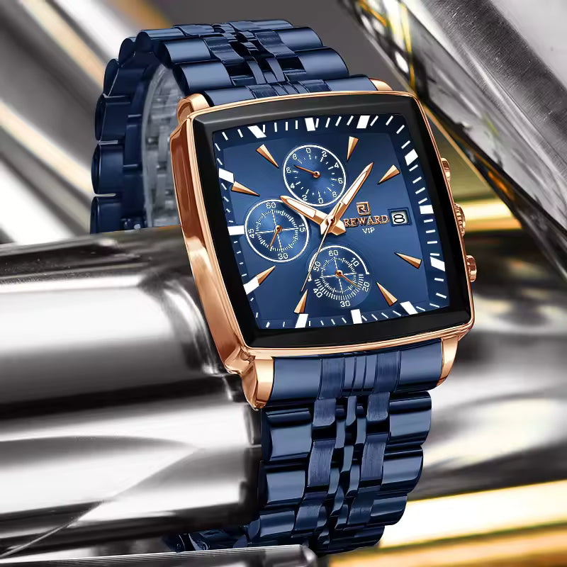Reward VIP  Luxury Chronograph  Watch| Stainless steel Square Quartz Wristwatch| Best for Gift detail view