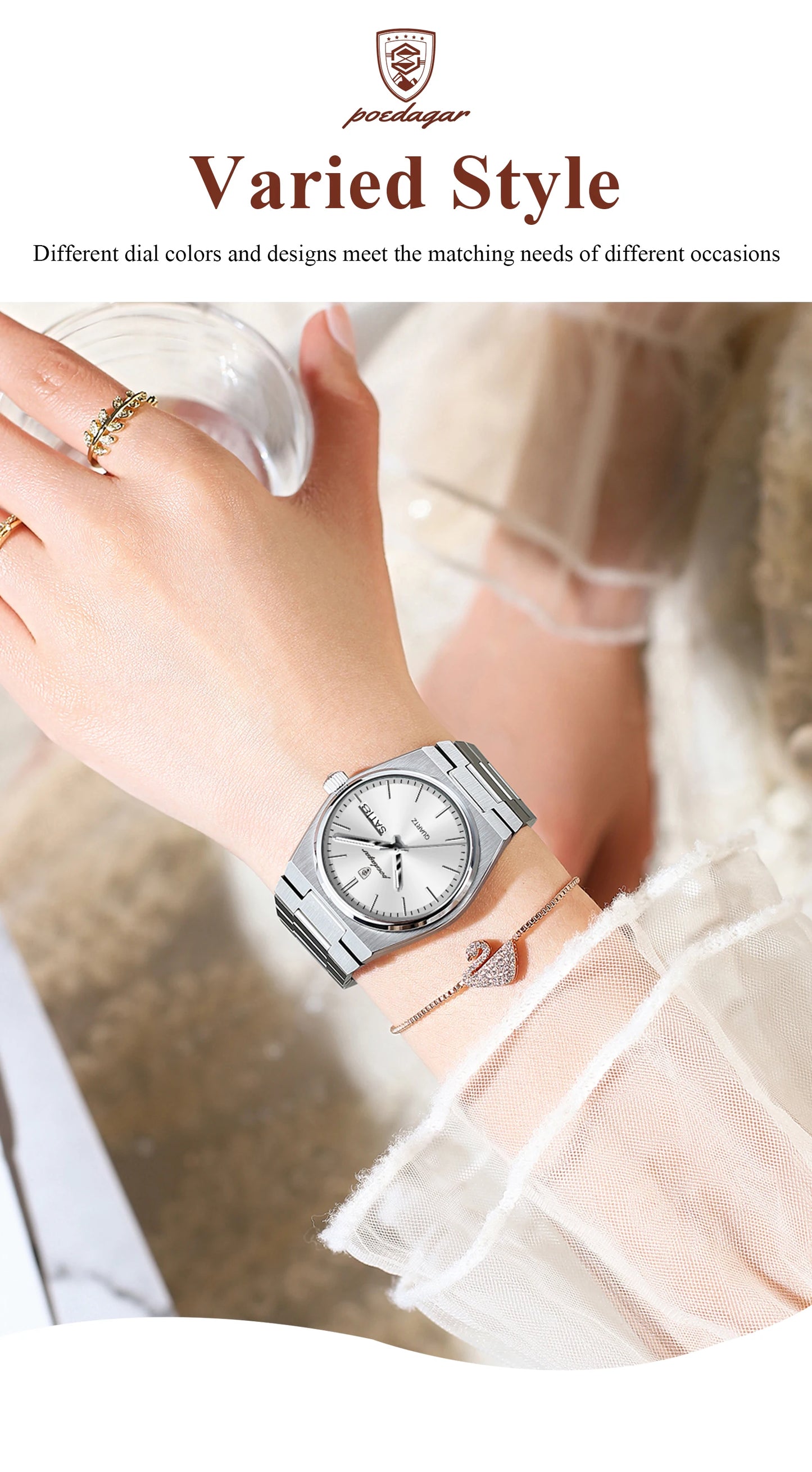 POEDAGAR Elegant Quartz Women’s Watches Waterproof Luminous Date Week Ladies Watch Stainless Steel Fashion Woman Wristwatch Gift