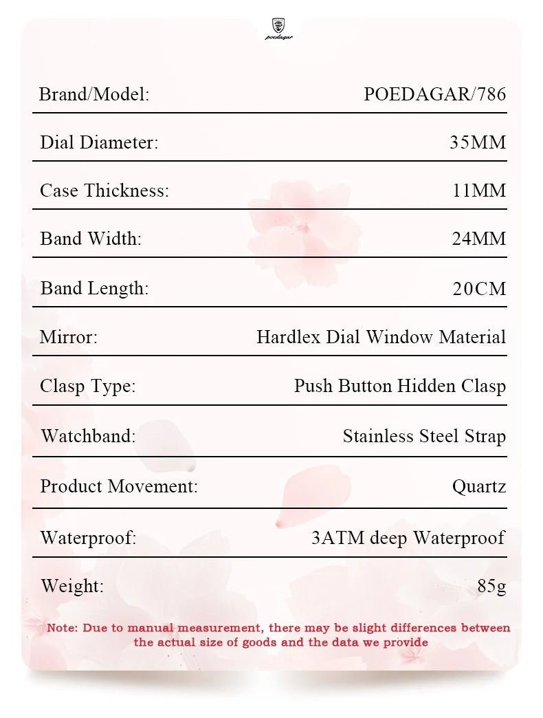 POEDAGAR Elegant Quartz Women’s Watches Waterproof Luminous Date Week Ladies Watch Stainless Steel Fashion Woman Wristwatch Gift