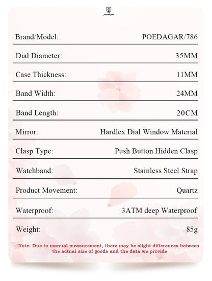 POEDAGAR Elegant Quartz Women’s Watches Waterproof Luminous Date Week Ladies Watch Stainless Steel Fashion Woman Wristwatch Gift