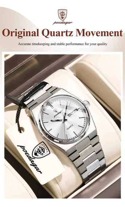 POEDAGAR Elegant Quartz Women’s Watches Waterproof Luminous Date Week Ladies Watch Stainless Steel Fashion Woman Wristwatch Gift
