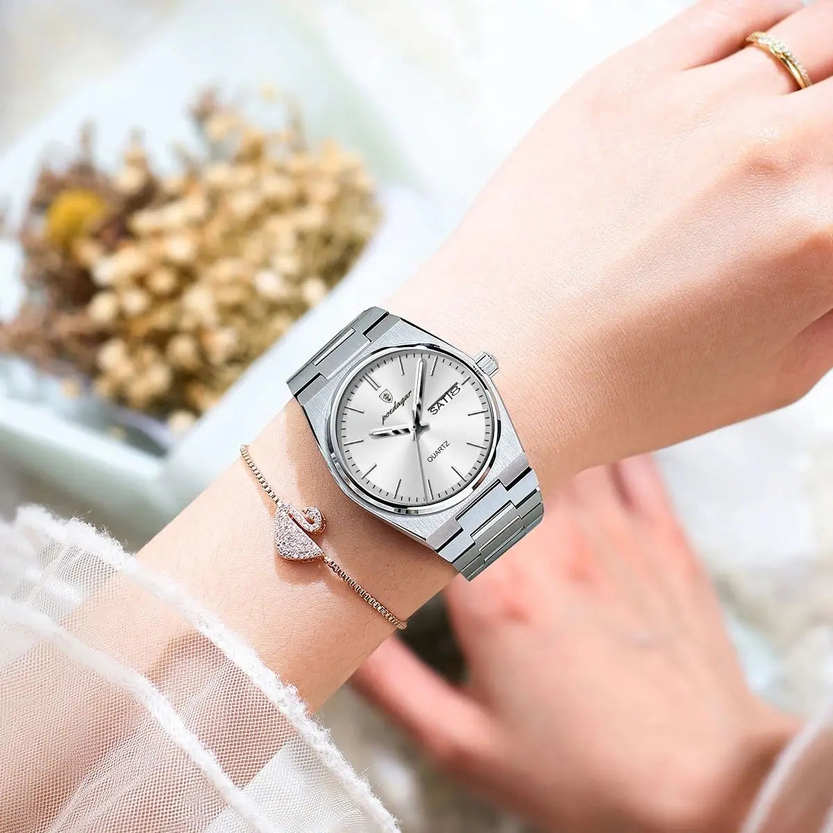 POEDAGAR Elegant Quartz Women’s Watches Waterproof Luminous Date Week Ladies Watch Stainless Steel Fashion Woman Wristwatch Gift