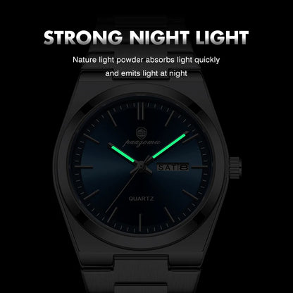 PAAZOMU Luxury Quartz Man Wristwatch Sport Men Watches Waterproof Luminous Date Week Stainless Steel Men's Watch Male Reloj+box
