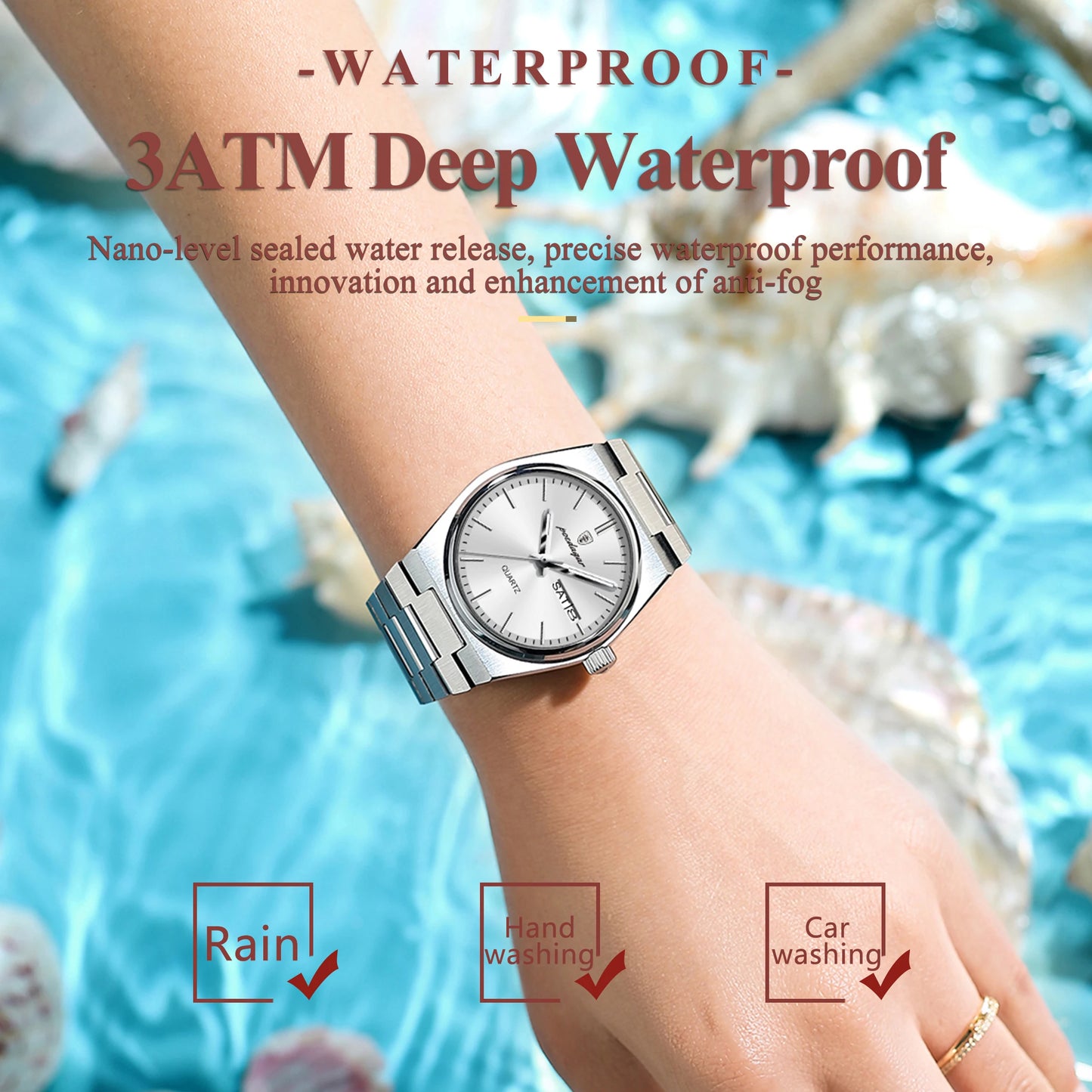POEDAGAR Elegant Quartz Women’s Watches Waterproof Luminous Date Week Ladies Watch Stainless Steel Fashion Woman Wristwatch Gift
