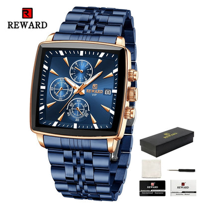 Reward VIP  Luxury Chronograph  Watch| Stainless steel Square Quartz Wristwatch| Best for Gift